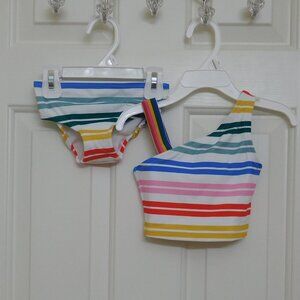 NEW 2pc Hanna Andersson Bright Stripe Asymmetrical Swimsuit sz 2t